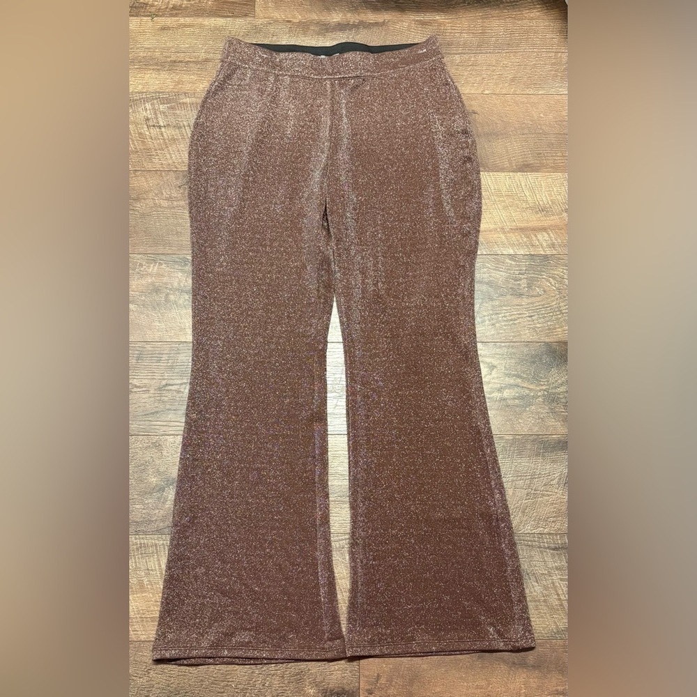 NWOT Maurice’s Brown/Metallic Flared Pull-On Pants Size Large